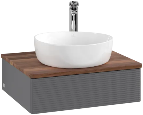 Bild von VILLEROY BOCH Antao Waschbeckenunterschrank, 1 Auszug, 600 x 190 x 500 mm, Front mit Struktur, Anthracite Matt Lacquer / Warm Walnut #K07152GK