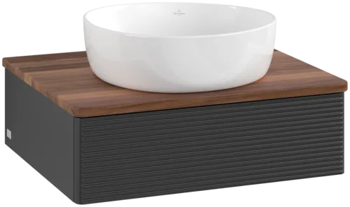 Bild von VILLEROY BOCH Antao Waschbeckenunterschrank, 1 Auszug, 600 x 190 x 500 mm, Front mit Struktur, Black Matt Lacquer / Warm Walnut #K07112PD