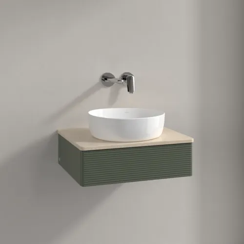 Bild von VILLEROY BOCH Antao Waschbeckenunterschrank, 1 Auszug, 600 x 190 x 500 mm, Front mit Struktur, Leaf Green Matt Lacquer / Botticino #K07113HL