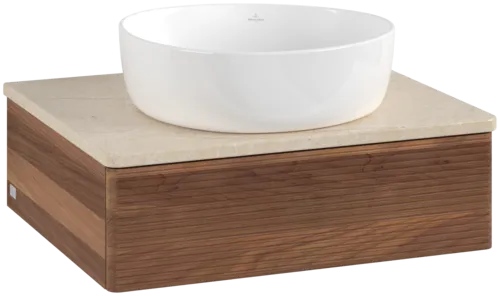 Bild von VILLEROY BOCH Antao Waschbeckenunterschrank, 1 Auszug, 600 x 190 x 500 mm, Front mit Struktur, Warm Walnut / Botticino #K07113HM