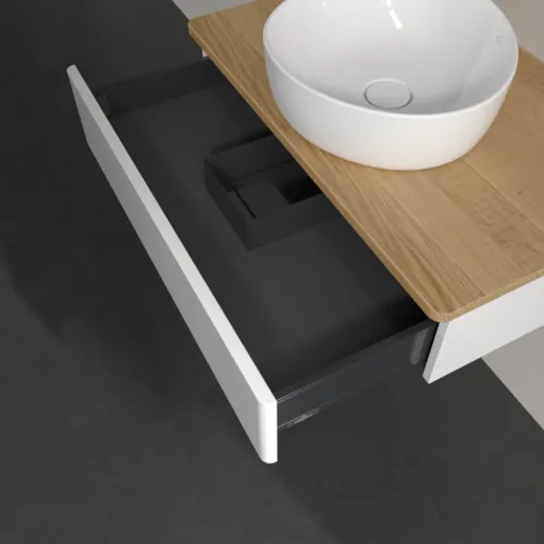 Picture of VILLEROY BOCH Antao Vanity unit, 1 pull-out compartment, 800 x 190 x 500 mm, Front without structure, Glossy White Lacquer / Honey Oak #K08011GF