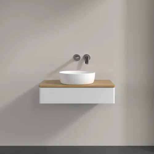 Picture of VILLEROY BOCH Antao Vanity unit, 1 pull-out compartment, 800 x 190 x 500 mm, Front without structure, Glossy White Lacquer / Honey Oak #K08011GF