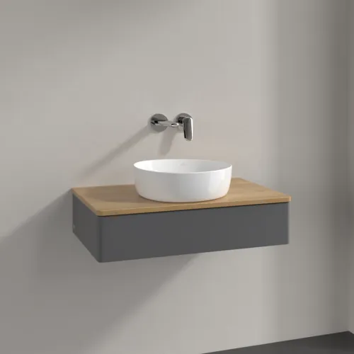 Bild von VILLEROY BOCH Antao Waschbeckenunterschrank, 1 Auszug, 800 x 190 x 500 mm, Front ohne Struktur, Anthracite Matt Lacquer / Honey Oak #K08011GK