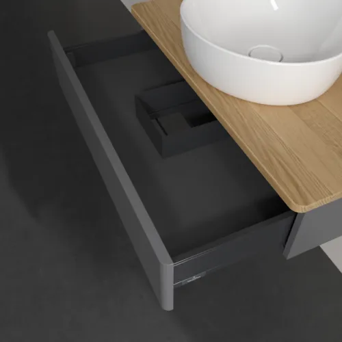 Bild von VILLEROY BOCH Antao Waschbeckenunterschrank, 1 Auszug, 800 x 190 x 500 mm, Front ohne Struktur, Anthracite Matt Lacquer / Honey Oak #K08011GK