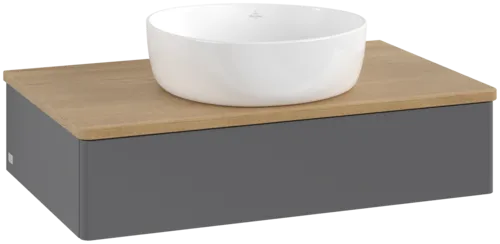 Bild von VILLEROY BOCH Antao Waschbeckenunterschrank, 1 Auszug, 800 x 190 x 500 mm, Front ohne Struktur, Anthracite Matt Lacquer / Honey Oak #K08011GK