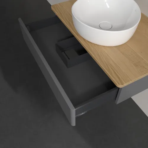 Bild von VILLEROY BOCH Antao Waschbeckenunterschrank, 1 Auszug, 800 x 190 x 500 mm, Front ohne Struktur, Anthracite Matt Lacquer / Honey Oak #K08011GK