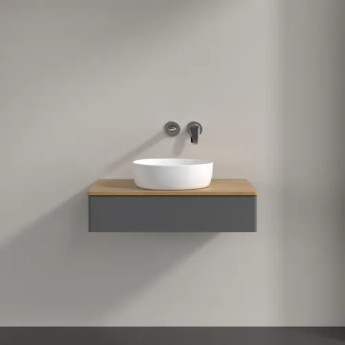 Bild von VILLEROY BOCH Antao Waschbeckenunterschrank, 1 Auszug, 800 x 190 x 500 mm, Front ohne Struktur, Anthracite Matt Lacquer / Honey Oak #K08011GK