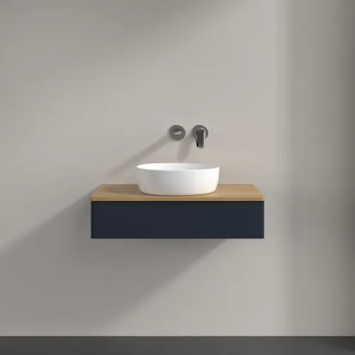 Bild von VILLEROY BOCH Antao Waschbeckenunterschrank, 1 Auszug, 800 x 190 x 500 mm, Front ohne Struktur, Midnight Blue Matt Lacquer / Honey Oak #K08011HG
