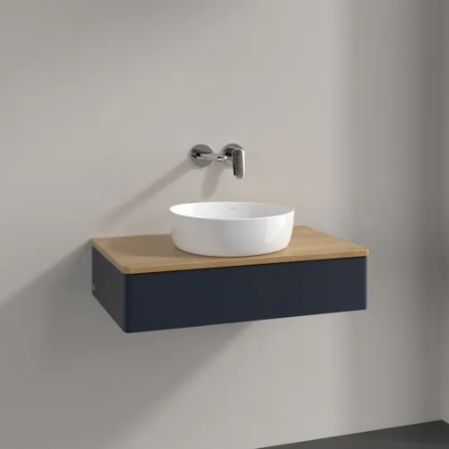 Bild von VILLEROY BOCH Antao Waschbeckenunterschrank, 1 Auszug, 800 x 190 x 500 mm, Front ohne Struktur, Midnight Blue Matt Lacquer / Honey Oak #K08011HG