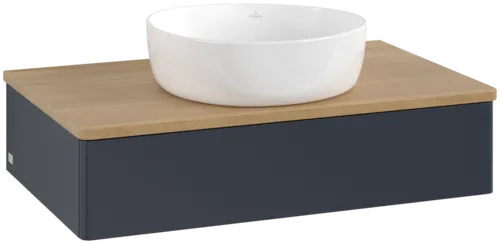 Bild von VILLEROY BOCH Antao Waschbeckenunterschrank, 1 Auszug, 800 x 190 x 500 mm, Front ohne Struktur, Midnight Blue Matt Lacquer / Honey Oak #K08011HG