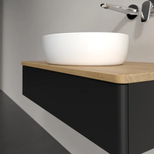 Bild von VILLEROY BOCH Antao Waschbeckenunterschrank, 1 Auszug, 800 x 190 x 500 mm, Front ohne Struktur, Black Matt Lacquer / Honey Oak #K08011PD