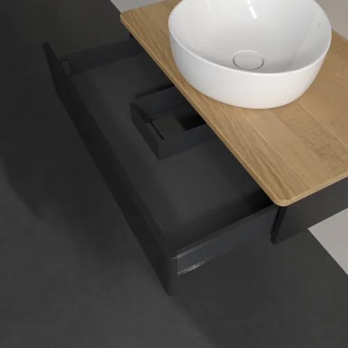 Bild von VILLEROY BOCH Antao Waschbeckenunterschrank, 1 Auszug, 800 x 190 x 500 mm, Front ohne Struktur, Black Matt Lacquer / Honey Oak #K08011PD
