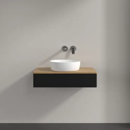 Bild von VILLEROY BOCH Antao Waschbeckenunterschrank, 1 Auszug, 800 x 190 x 500 mm, Front ohne Struktur, Black Matt Lacquer / Honey Oak #K08011PD