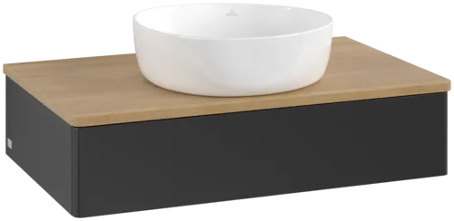 Bild von VILLEROY BOCH Antao Waschbeckenunterschrank, 1 Auszug, 800 x 190 x 500 mm, Front ohne Struktur, Black Matt Lacquer / Honey Oak #K08011PD