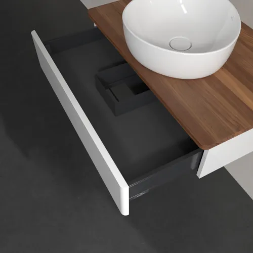 Bild von VILLEROY BOCH Antao Waschbeckenunterschrank, 1 Auszug, 800 x 190 x 500 mm, Front ohne Struktur, Glossy White Lacquer / Warm Walnut #K08012GF