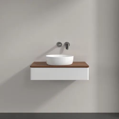 Bild von VILLEROY BOCH Antao Waschbeckenunterschrank, 1 Auszug, 800 x 190 x 500 mm, Front ohne Struktur, Glossy White Lacquer / Warm Walnut #K08012GF