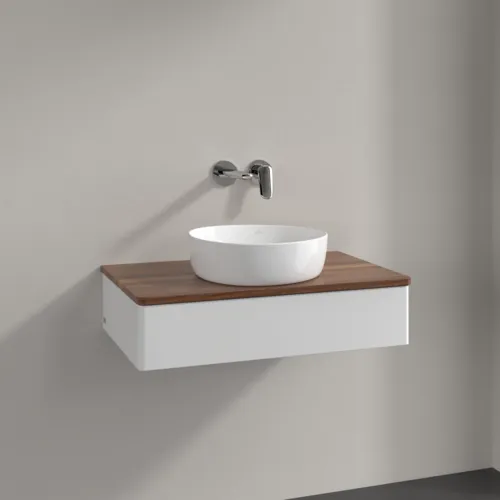 Bild von VILLEROY BOCH Antao Waschbeckenunterschrank, 1 Auszug, 800 x 190 x 500 mm, Front ohne Struktur, Glossy White Lacquer / Warm Walnut #K08012GF