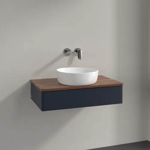Bild von VILLEROY BOCH Antao Waschbeckenunterschrank, 1 Auszug, 800 x 190 x 500 mm, Front ohne Struktur, Midnight Blue Matt Lacquer / Warm Walnut #K08012HG