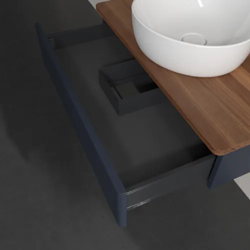 Bild von VILLEROY BOCH Antao Waschbeckenunterschrank, 1 Auszug, 800 x 190 x 500 mm, Front ohne Struktur, Midnight Blue Matt Lacquer / Warm Walnut #K08012HG