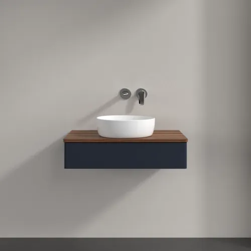 Bild von VILLEROY BOCH Antao Waschbeckenunterschrank, 1 Auszug, 800 x 190 x 500 mm, Front ohne Struktur, Midnight Blue Matt Lacquer / Warm Walnut #K08012HG