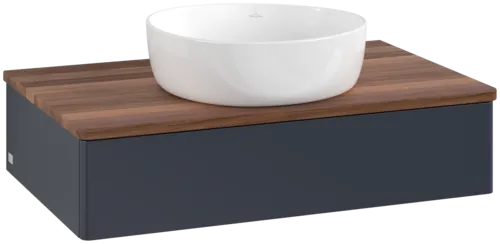 Bild von VILLEROY BOCH Antao Waschbeckenunterschrank, 1 Auszug, 800 x 190 x 500 mm, Front ohne Struktur, Midnight Blue Matt Lacquer / Warm Walnut #K08012HG