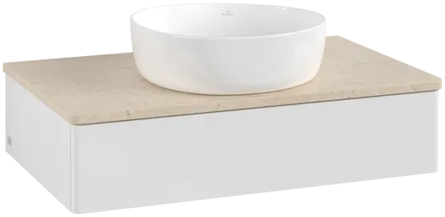 Bild von VILLEROY BOCH Antao Waschbeckenunterschrank, 1 Auszug, 800 x 190 x 500 mm, Front ohne Struktur, Glossy White Lacquer / Botticino #K08013GF