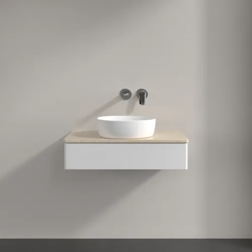 Bild von VILLEROY BOCH Antao Waschbeckenunterschrank, 1 Auszug, 800 x 190 x 500 mm, Front ohne Struktur, Glossy White Lacquer / Botticino #K08013GF