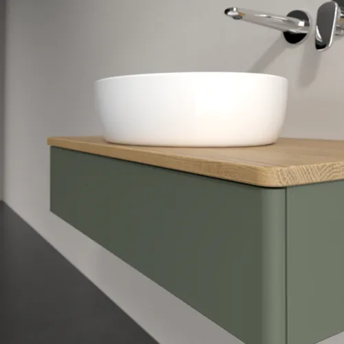 Bild von VILLEROY BOCH Antao Waschbeckenunterschrank, 1 Auszug, 800 x 190 x 500 mm, Front ohne Struktur, Leaf Green Matt Lacquer / Honey Oak #K08011HL