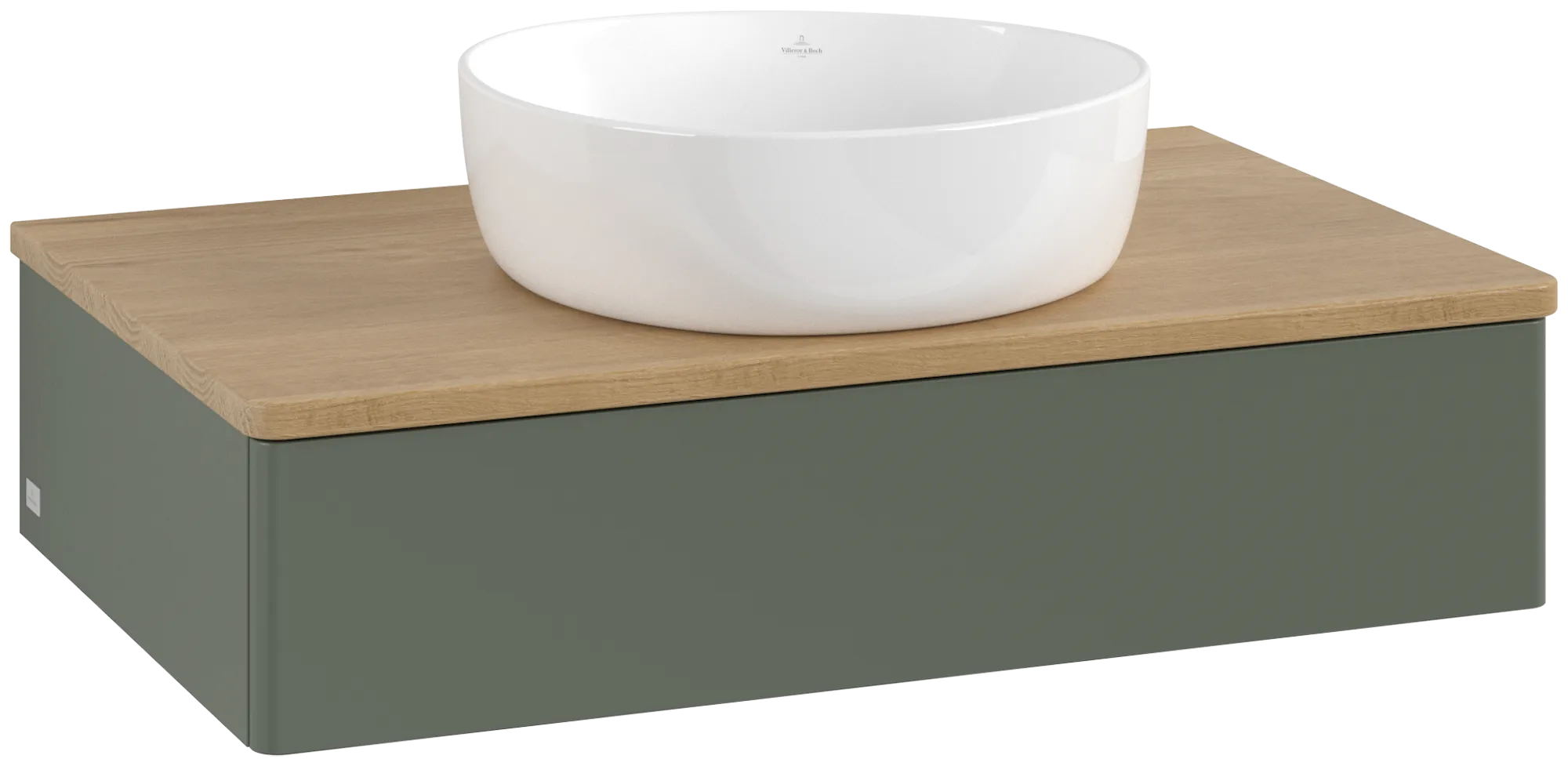 Bild von VILLEROY BOCH Antao Waschbeckenunterschrank, 1 Auszug, 800 x 190 x 500 mm, Front ohne Struktur, Leaf Green Matt Lacquer / Honey Oak #K08011HL