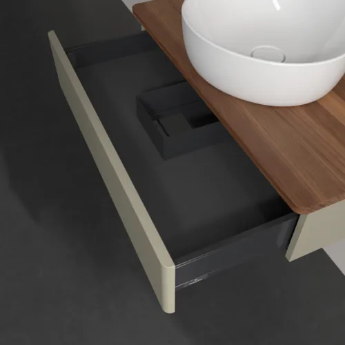 Bild von VILLEROY BOCH Antao Waschbeckenunterschrank, 1 Auszug, 800 x 190 x 500 mm, Front ohne Struktur, Stone Grey Matt Lacquer / Warm Walnut #K08012HK