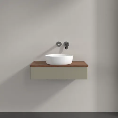 Bild von VILLEROY BOCH Antao Waschbeckenunterschrank, 1 Auszug, 800 x 190 x 500 mm, Front ohne Struktur, Stone Grey Matt Lacquer / Warm Walnut #K08012HK