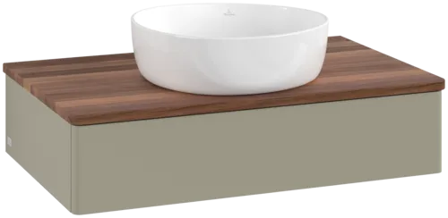 Bild von VILLEROY BOCH Antao Waschbeckenunterschrank, 1 Auszug, 800 x 190 x 500 mm, Front ohne Struktur, Stone Grey Matt Lacquer / Warm Walnut #K08012HK