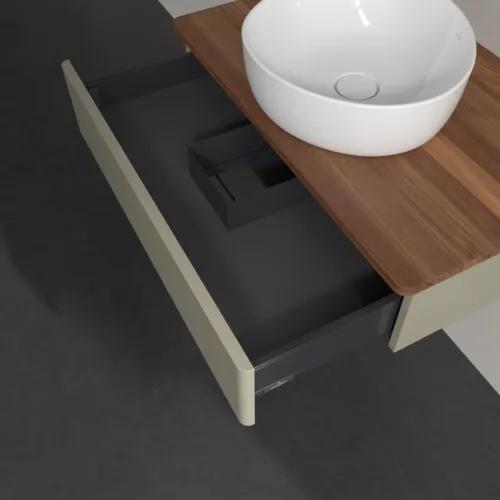Bild von VILLEROY BOCH Antao Waschbeckenunterschrank, 1 Auszug, 800 x 190 x 500 mm, Front ohne Struktur, Stone Grey Matt Lacquer / Warm Walnut #K08012HK