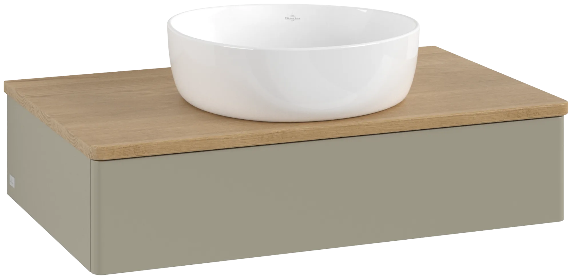 Bild von VILLEROY BOCH Antao Waschbeckenunterschrank, 1 Auszug, 800 x 190 x 500 mm, Front ohne Struktur, Stone Grey Matt Lacquer / Honey Oak #K08011HK