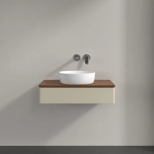 Bild von VILLEROY BOCH Antao Waschbeckenunterschrank, 1 Auszug, 800 x 190 x 500 mm, Front ohne Struktur, Silk Grey Matt Lacquer / Warm Walnut #K08012HJ