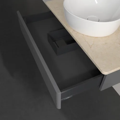 Bild von VILLEROY BOCH Antao Waschbeckenunterschrank, 1 Auszug, 800 x 190 x 500 mm, Front ohne Struktur, Anthracite Matt Lacquer / Botticino #K08013GK
