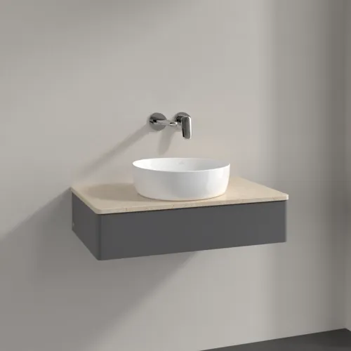 Bild von VILLEROY BOCH Antao Waschbeckenunterschrank, 1 Auszug, 800 x 190 x 500 mm, Front ohne Struktur, Anthracite Matt Lacquer / Botticino #K08013GK