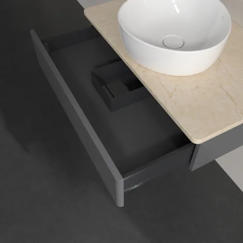 Bild von VILLEROY BOCH Antao Waschbeckenunterschrank, 1 Auszug, 800 x 190 x 500 mm, Front ohne Struktur, Anthracite Matt Lacquer / Botticino #K08013GK