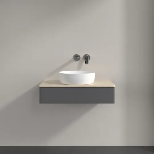 Bild von VILLEROY BOCH Antao Waschbeckenunterschrank, 1 Auszug, 800 x 190 x 500 mm, Front ohne Struktur, Anthracite Matt Lacquer / Botticino #K08013GK