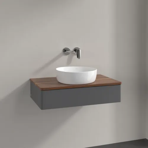 Obrázek VILLEROY BOCH Antao Vanity unit, 1 pull-out compartment, 800 x 190 x 500 mm, Front without structure, Anthracite Matt Lacquer / Warm Walnut #K08012GK