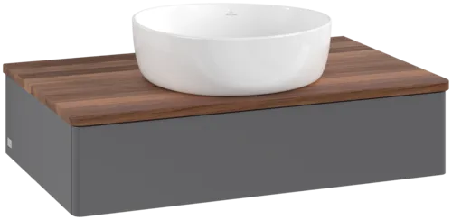 Bild von VILLEROY BOCH Antao Waschbeckenunterschrank, 1 Auszug, 800 x 190 x 500 mm, Front ohne Struktur, Anthracite Matt Lacquer / Warm Walnut #K08012GK