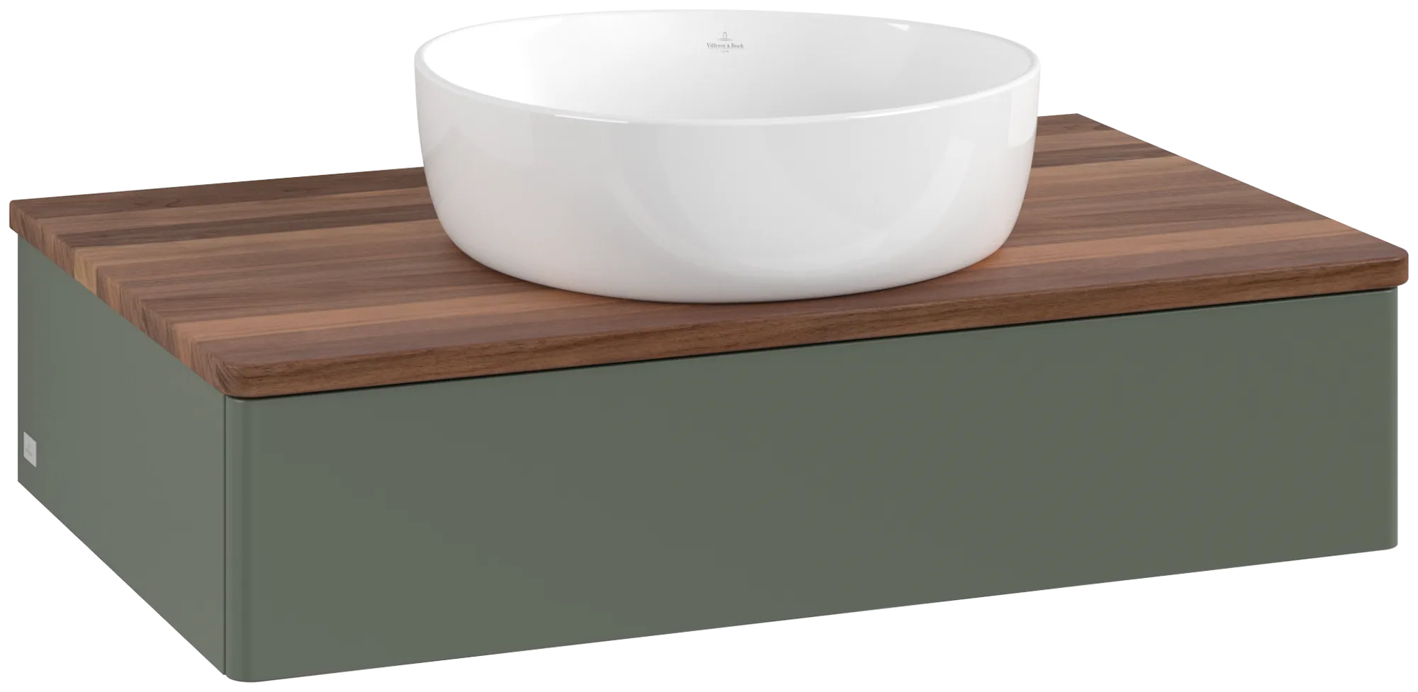 Bild von VILLEROY BOCH Antao Waschbeckenunterschrank, 1 Auszug, 800 x 190 x 500 mm, Front ohne Struktur, Leaf Green Matt Lacquer / Warm Walnut #K08012HL