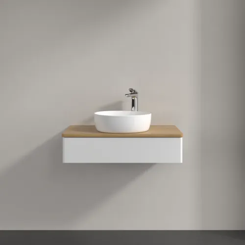 Bild von VILLEROY BOCH Antao Waschbeckenunterschrank, 1 Auszug, 800 x 190 x 500 mm, Front ohne Struktur, Glossy White Lacquer / Honey Oak #K08051GF