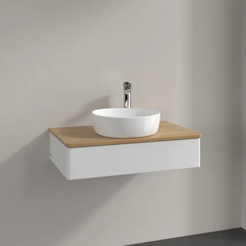 Bild von VILLEROY BOCH Antao Waschbeckenunterschrank, 1 Auszug, 800 x 190 x 500 mm, Front ohne Struktur, Glossy White Lacquer / Honey Oak #K08051GF
