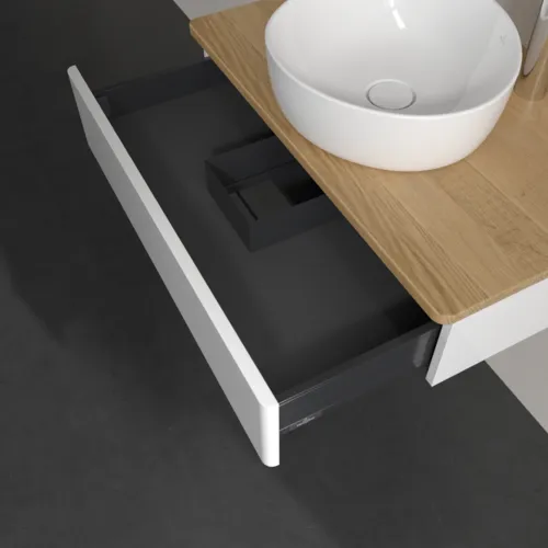 Bild von VILLEROY BOCH Antao Waschbeckenunterschrank, 1 Auszug, 800 x 190 x 500 mm, Front ohne Struktur, Glossy White Lacquer / Honey Oak #K08051GF