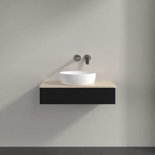 Bild von VILLEROY BOCH Antao Waschbeckenunterschrank, 1 Auszug, 800 x 190 x 500 mm, Front ohne Struktur, Black Matt Lacquer / Botticino #K08013PD