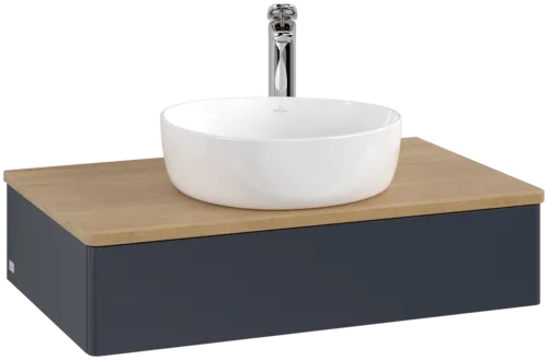Bild von VILLEROY BOCH Antao Waschbeckenunterschrank, 1 Auszug, 800 x 190 x 500 mm, Front ohne Struktur, Midnight Blue Matt Lacquer / Honey Oak #K08051HG