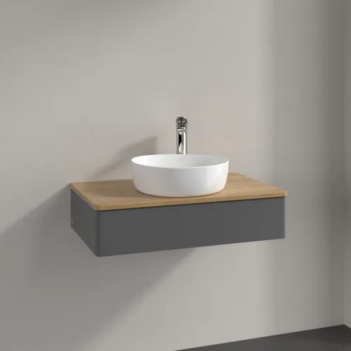 Bild von VILLEROY BOCH Antao Waschbeckenunterschrank, 1 Auszug, 800 x 190 x 500 mm, Front ohne Struktur, Anthracite Matt Lacquer / Honey Oak #K08051GK