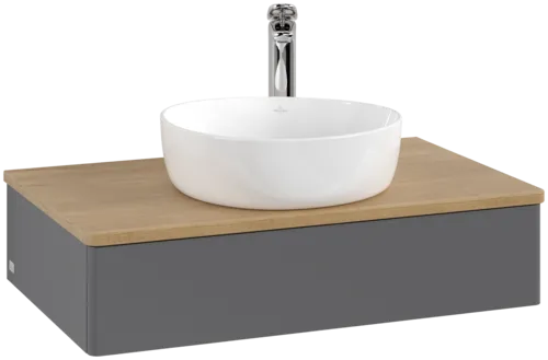 Bild von VILLEROY BOCH Antao Waschbeckenunterschrank, 1 Auszug, 800 x 190 x 500 mm, Front ohne Struktur, Anthracite Matt Lacquer / Honey Oak #K08051GK