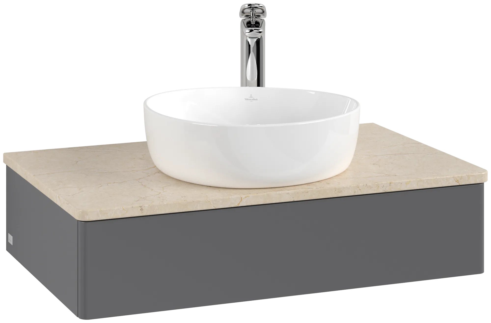 Bild von VILLEROY BOCH Antao Waschbeckenunterschrank, 1 Auszug, 800 x 190 x 500 mm, Front ohne Struktur, Anthracite Matt Lacquer / Botticino #K08053GK